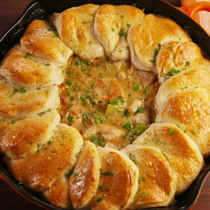 Delicious Skillet Chicken Pot Pie with crispy crust and hearty filling