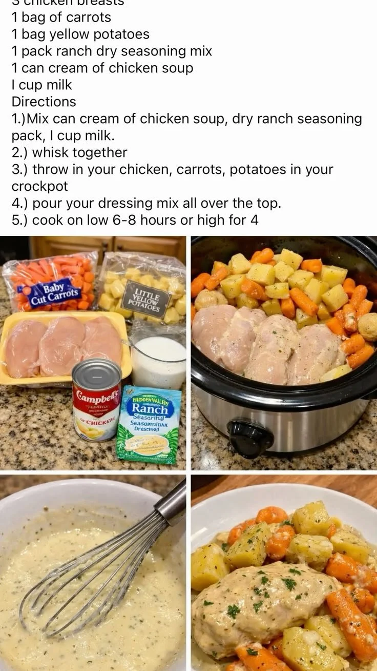 Delicious slow cooker ranch chicken served with a side of vegetables