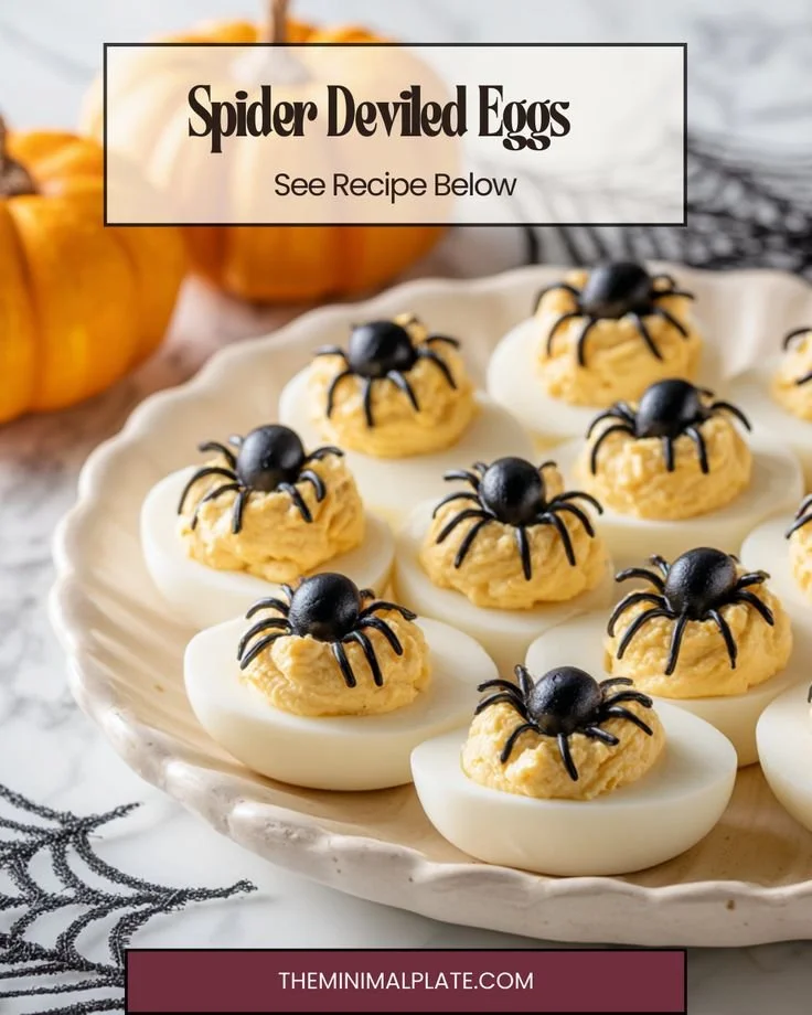 Halloween-themed Spider Deviled Eggs, a spooky and nutritious snack.