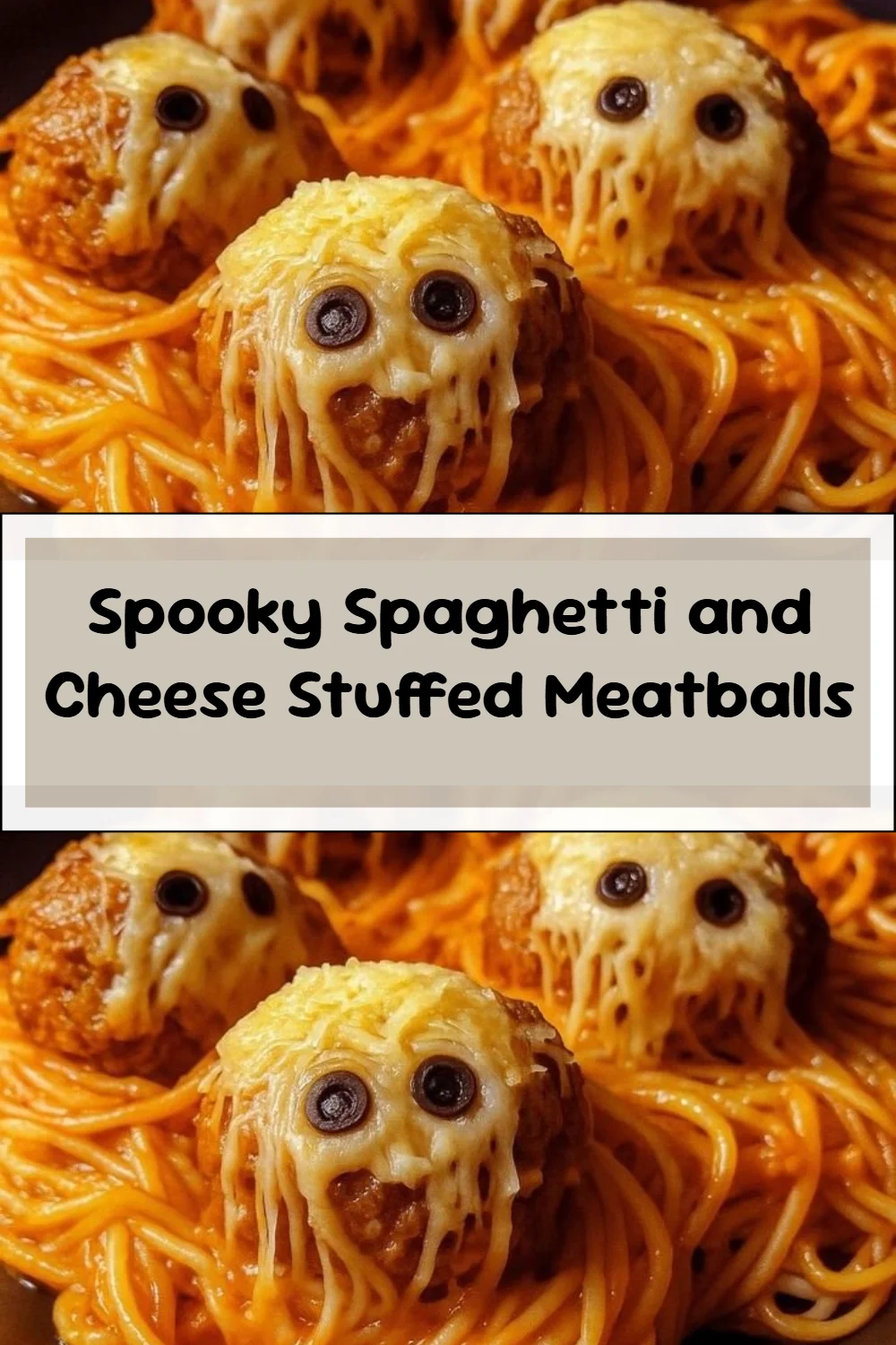 Spooky Spaghetti and Cheese Stuffed Meatballs