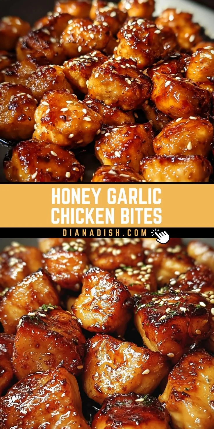 Sweet and smoky honey garlic chicken bites served on a plate.
