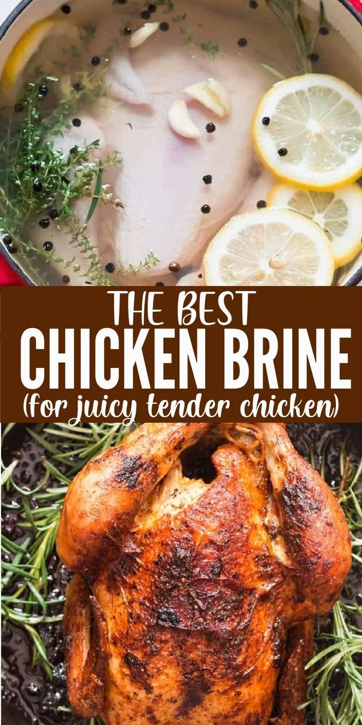 A bowl of chicken brine with herbs, salt, and spices for marinating chicken.