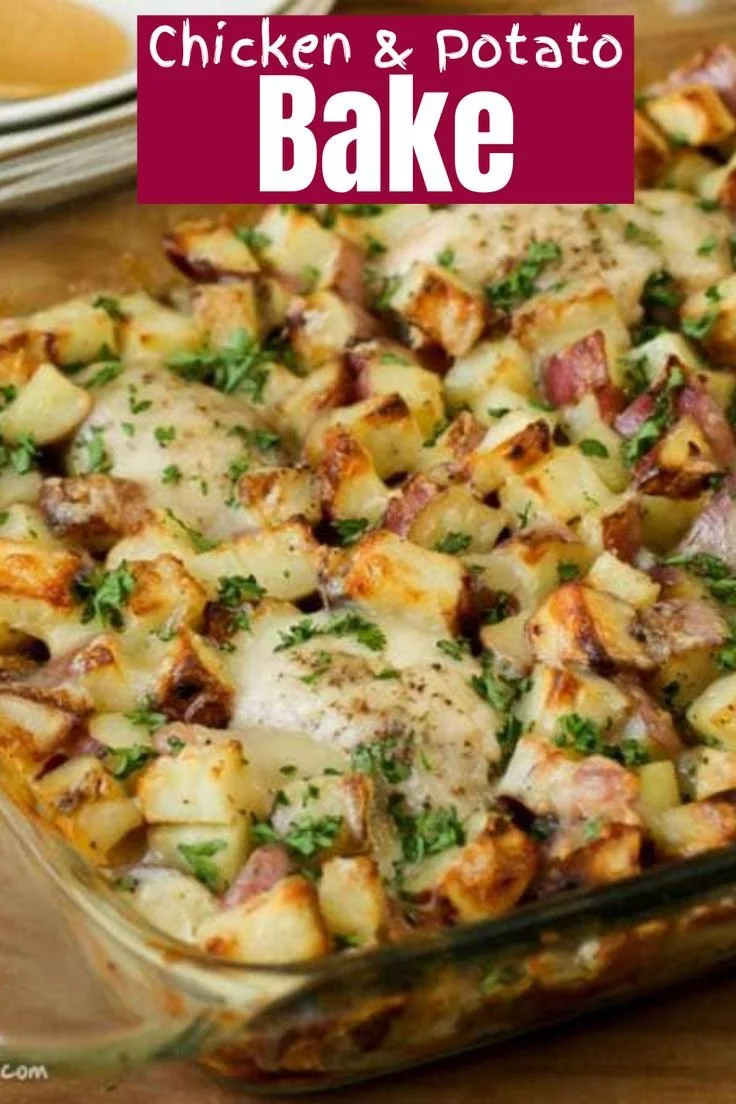 Delicious Chicken Potato Bake prepared with tender chicken and golden potatoes