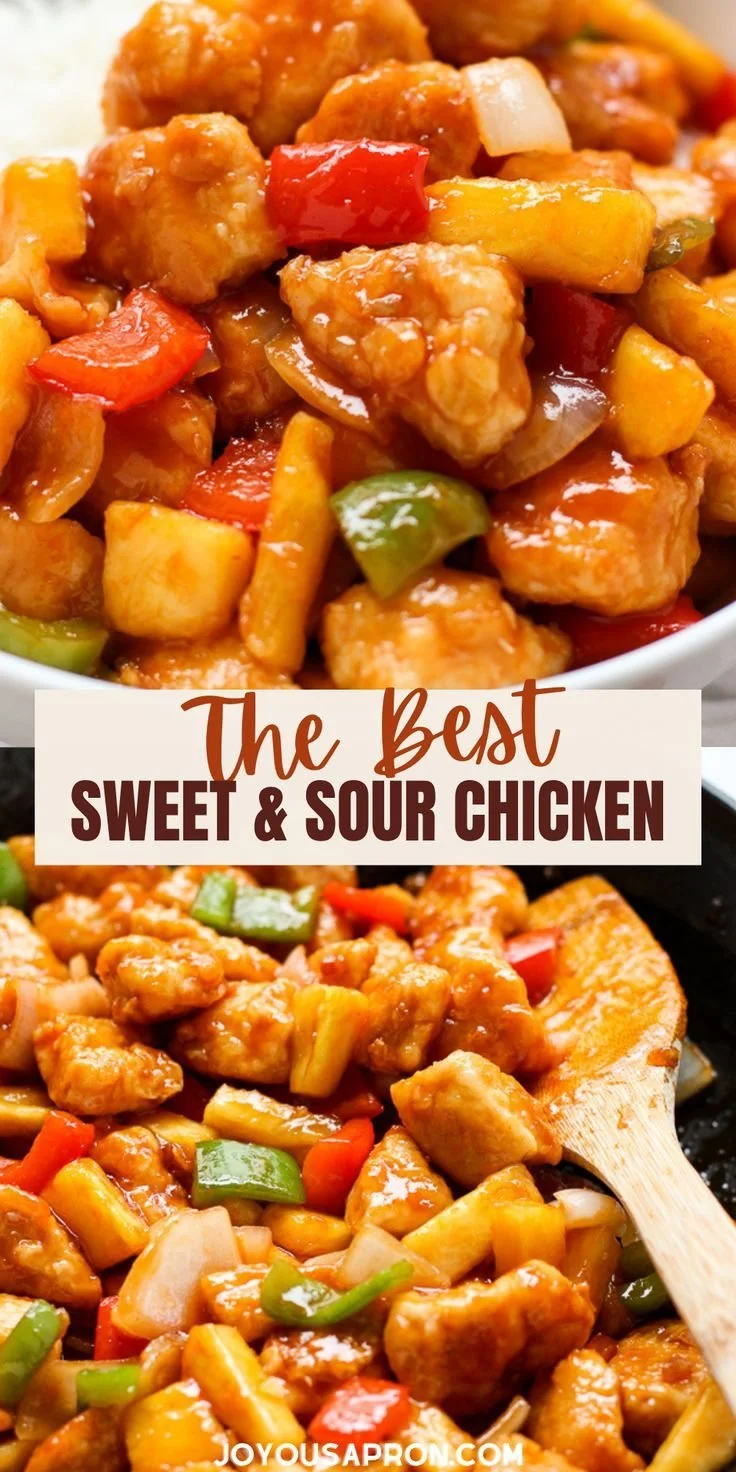 Delicious plate of sweet and sour chicken with vibrant veggies