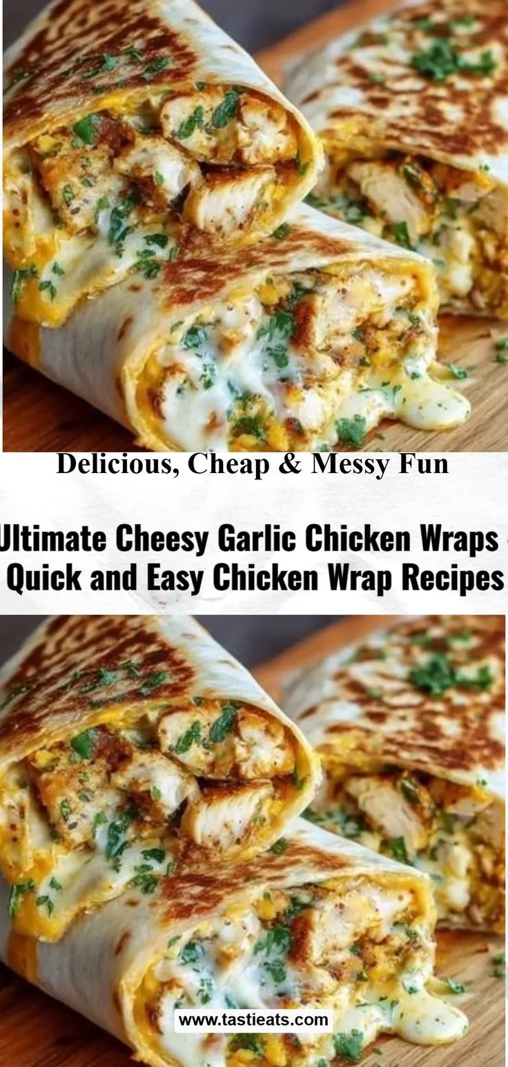 Delicious cheesy garlic chicken wraps served with fresh ingredients