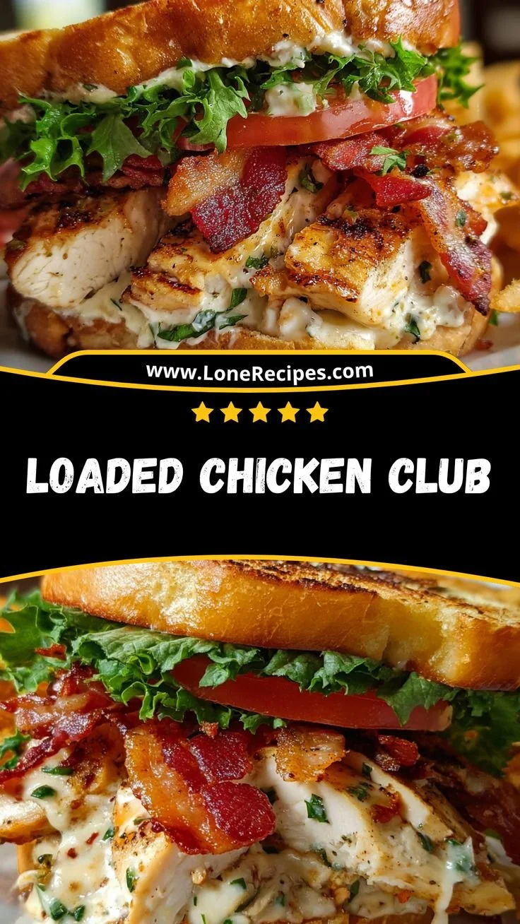 Ultimate Loaded Chicken Club Sandwich with crispy bacon and fresh herbs