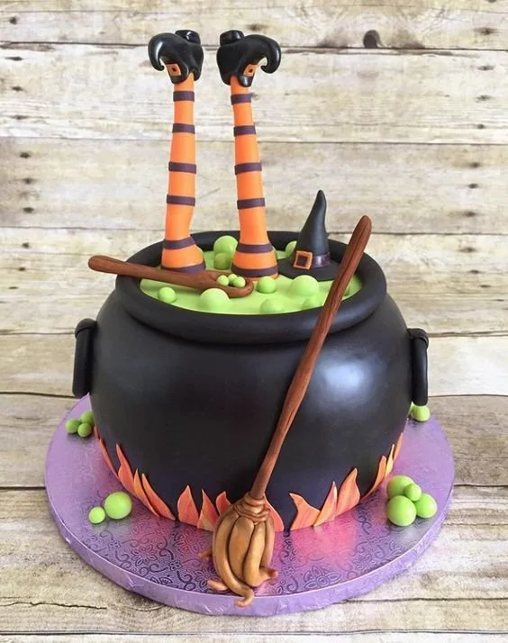 Decorative Halloween cakes featuring spooky designs and vibrant colors