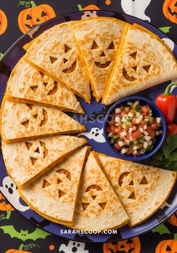 Variety of Halloween appetizers for kids' parties, including spooky themed snacks.