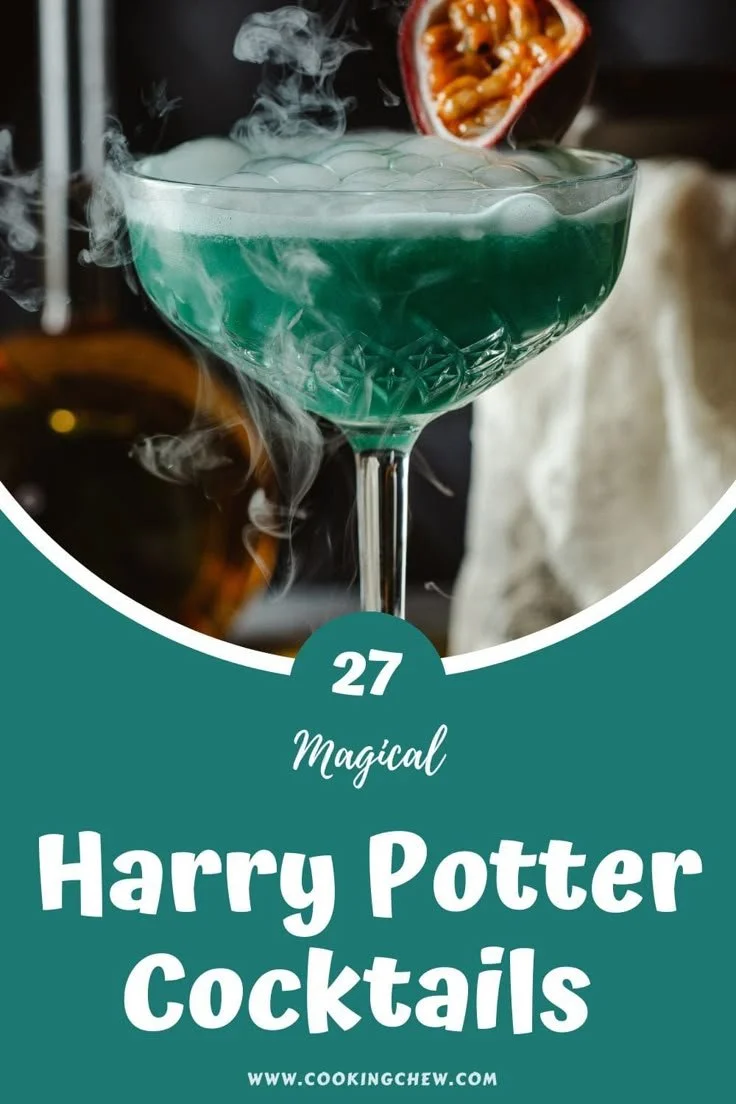 A variety of colorful Harry Potter cocktails in themed glasses