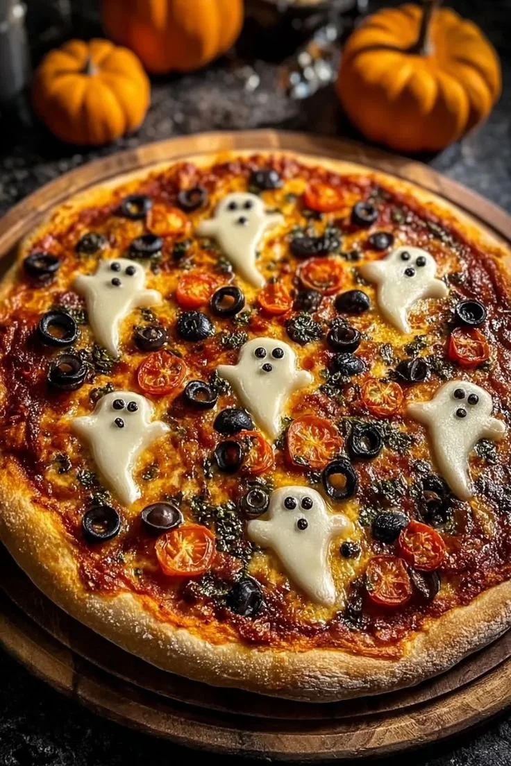 Halloween Ghost Pizza recipe for spooky party food download on Etsy
