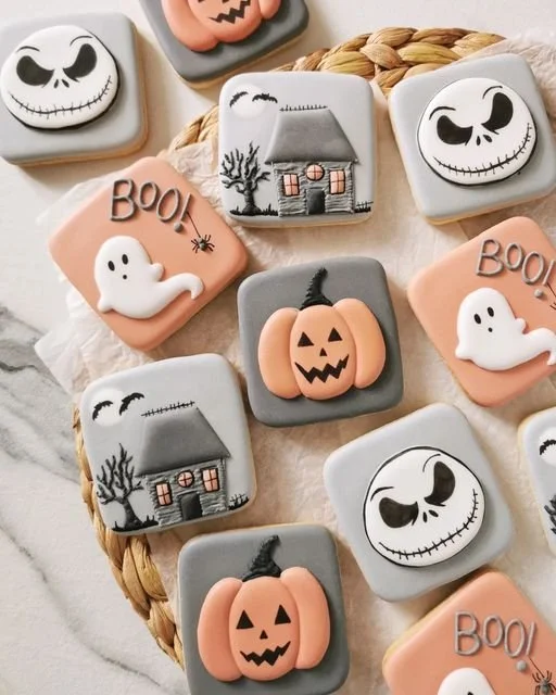 Spooky Halloween cookies decorated with royal icing and scary eyes