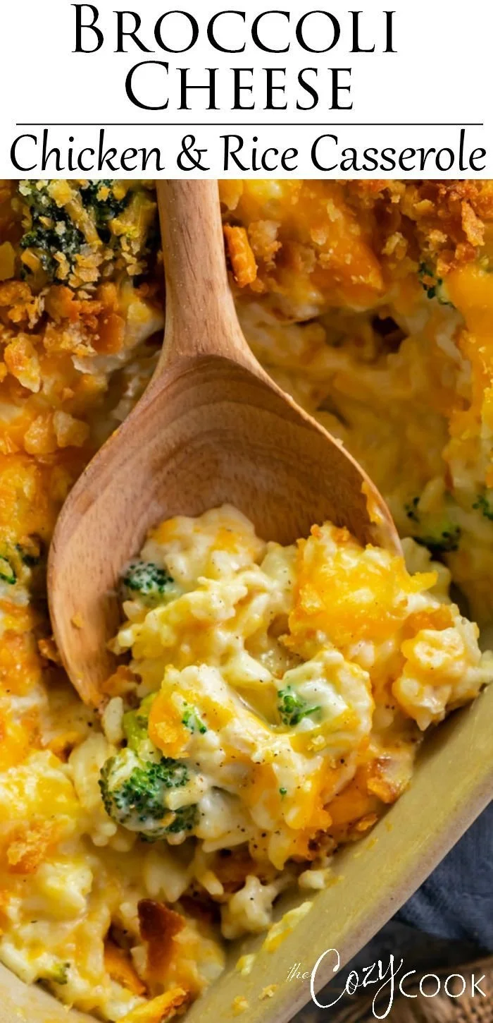 Broccoli Cheddar Chicken Casserole served in a dish with a golden top