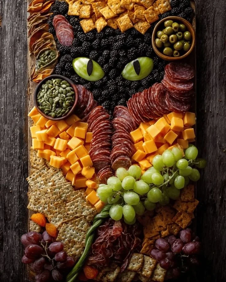 Gothic charcuterie cheese platter for a horror-themed party