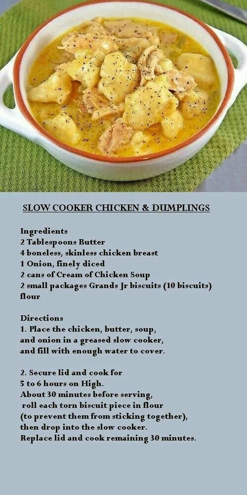 Delicious chicken dumpling casserole in a crockpot ready to serve