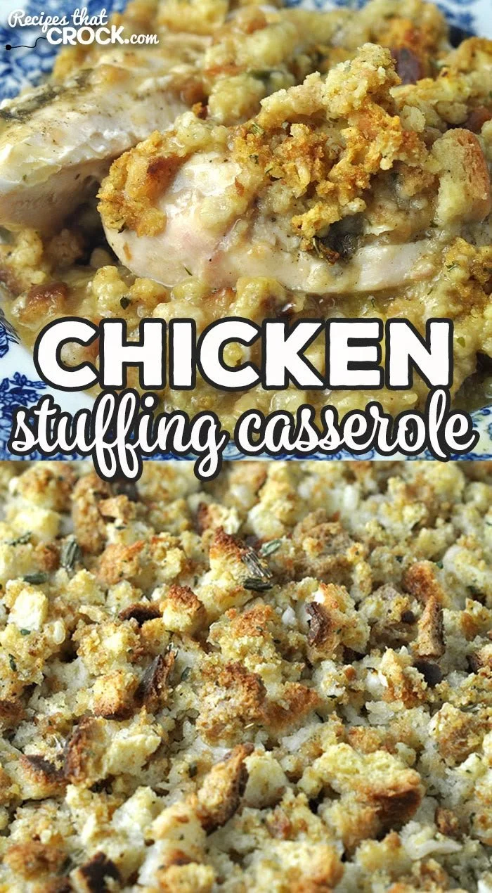 Chicken stuffing casserole freshly baked in the oven, served in a dish