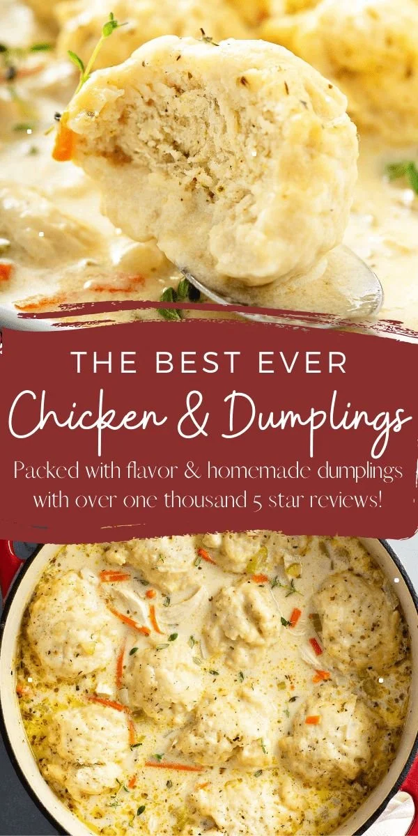 Creamy homemade chicken dumplings served in a bowl