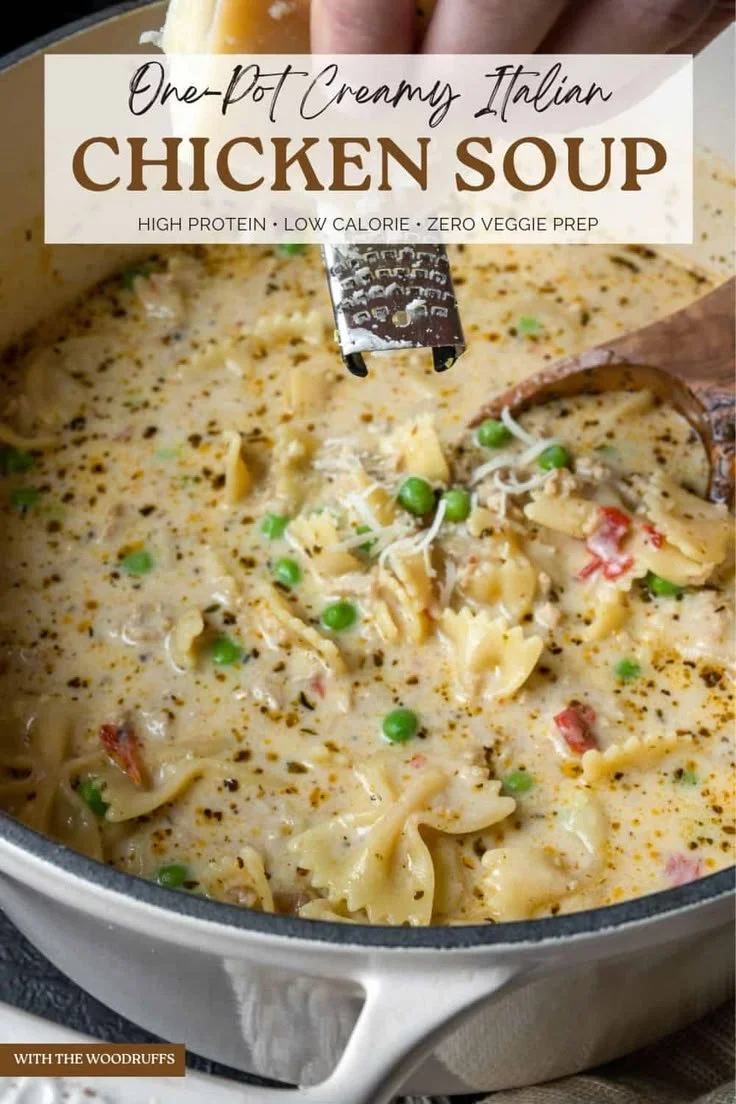 Creamy Italian chicken soup with ground chicken and fresh herbs
