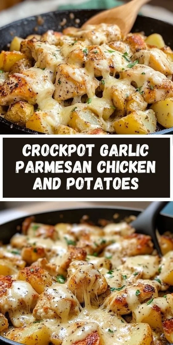 Crockpot Garlic Parmesan Chicken and Potatoes served on a dinner plate