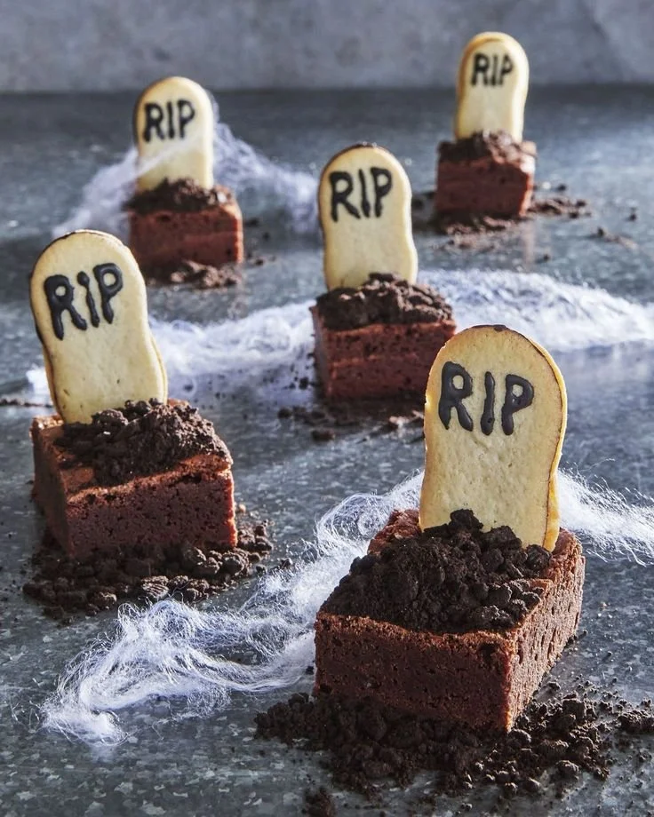 Cute graveyard brownies decorated for Halloween treat boxes