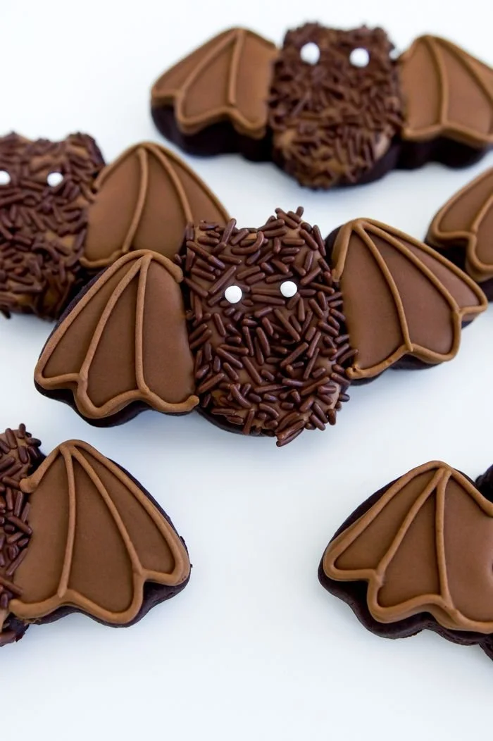 Cute hairy bat cookies decorated for Halloween