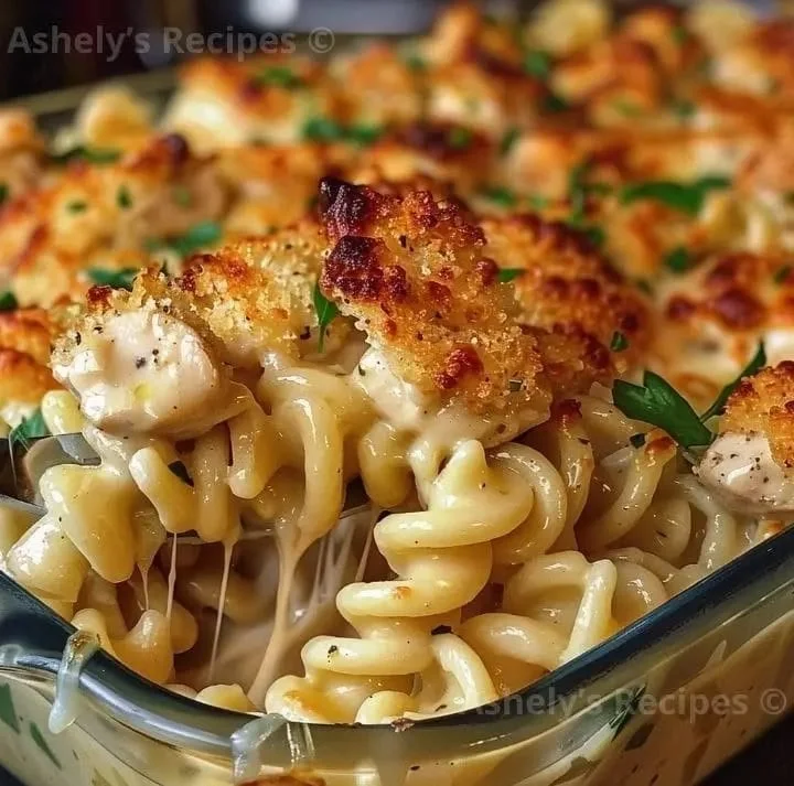 Garlic Parmesan Chicken Pasta Bake recipe from Naomi's kitchen.