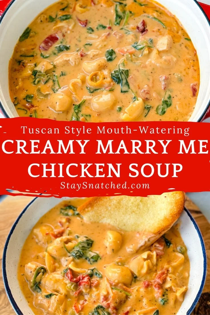 Bowl of Marry Me Tuscan Chicken Soup with fresh ingredients