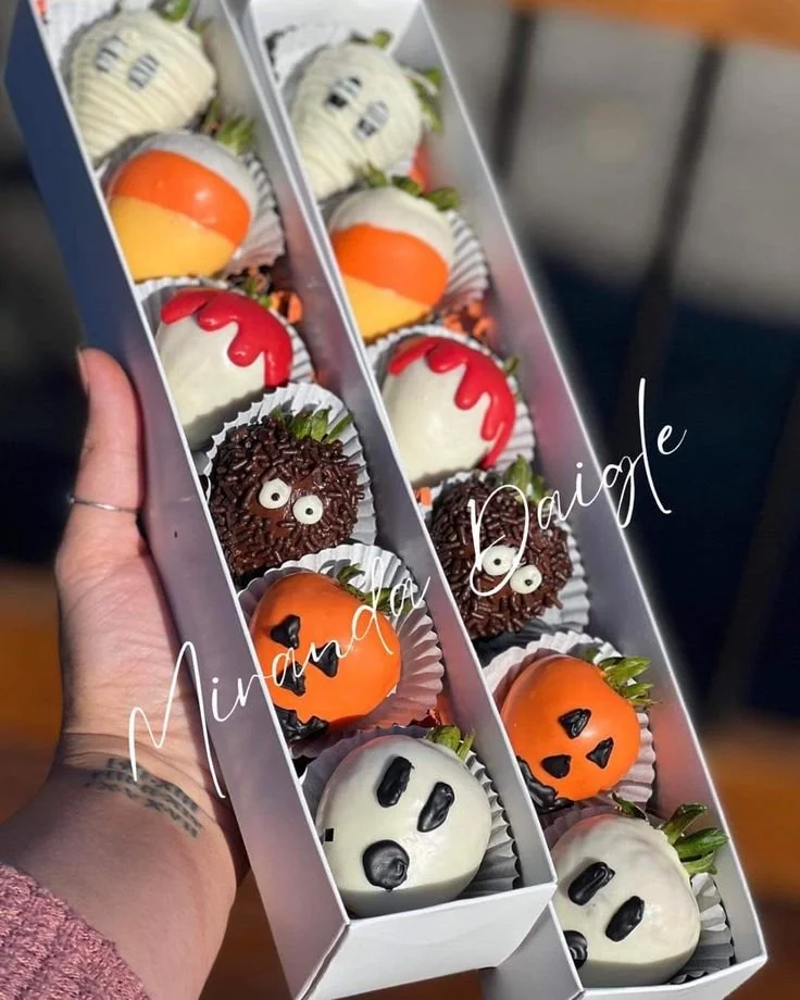Halloween themed chocolate covered strawberries for a spooky sweet treat