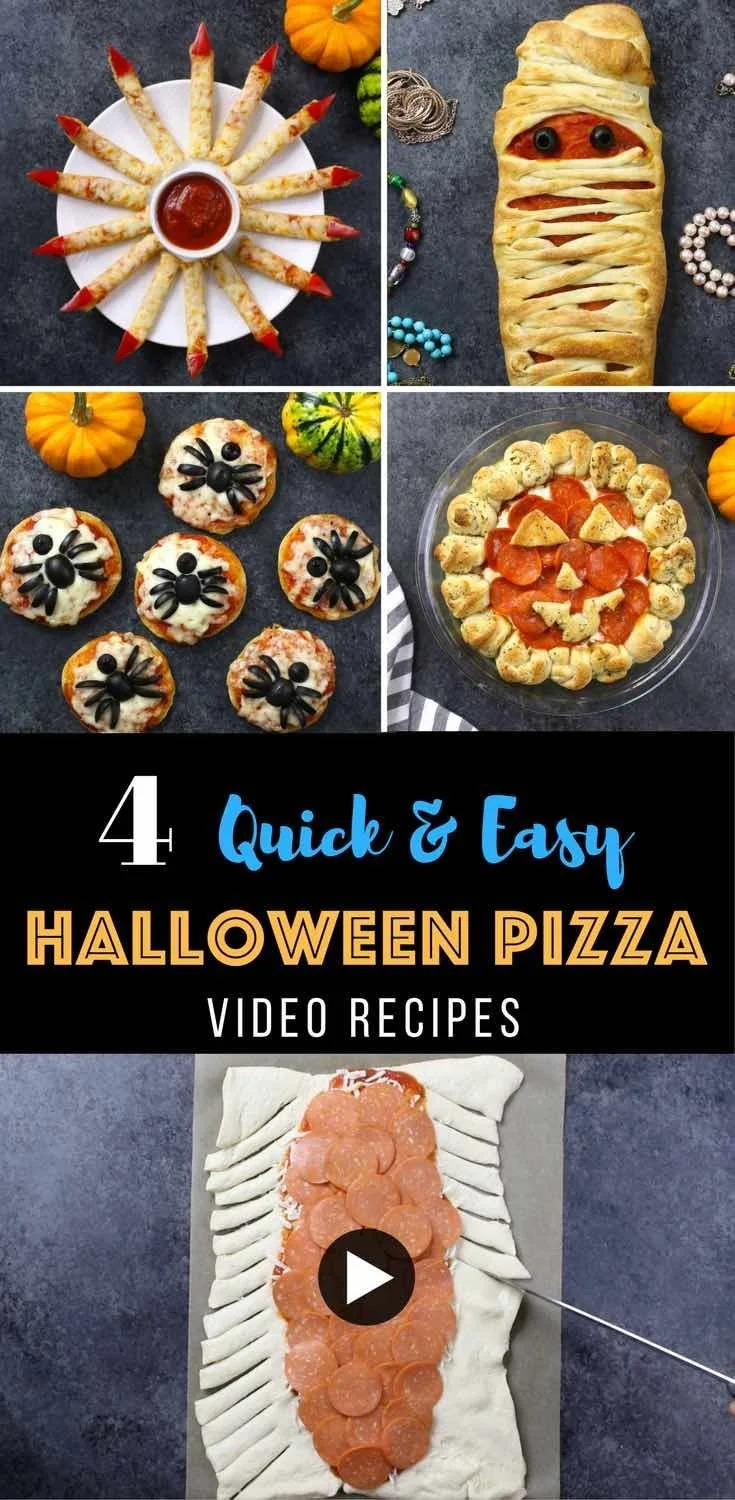 Delicious Halloween pizza appetizers with spooky designs for festive gatherings