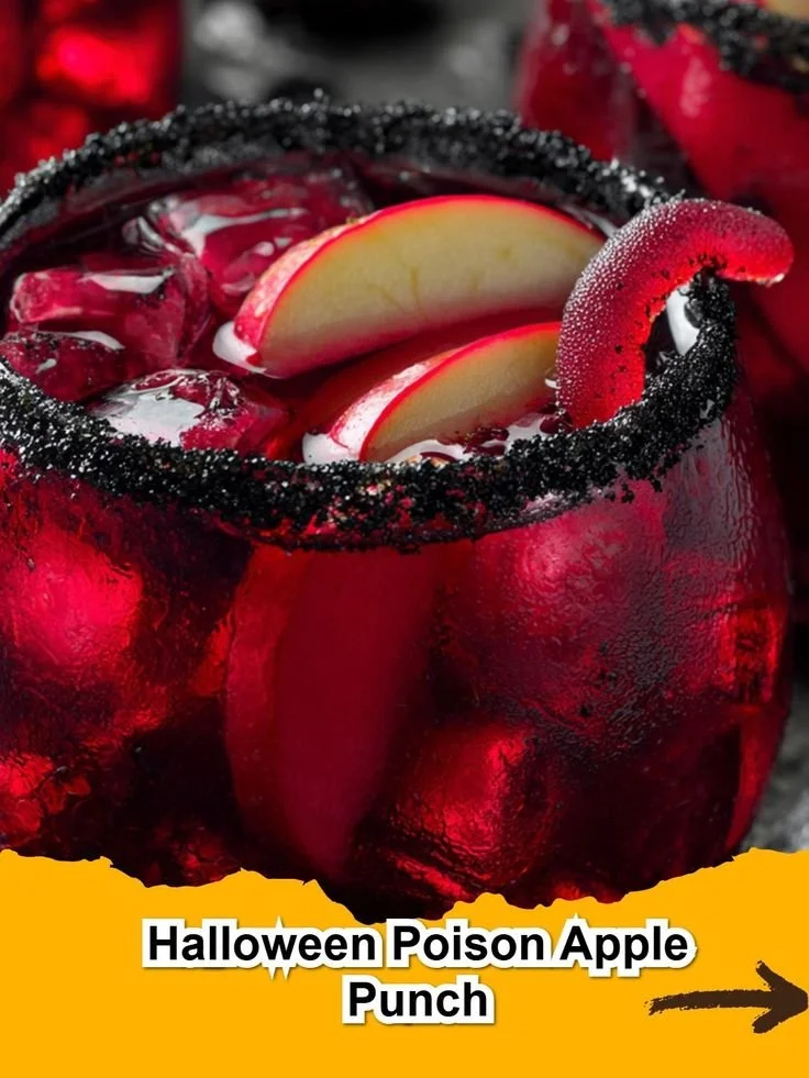 Spooky Halloween Poison Apple Punch in a decorative cauldron
