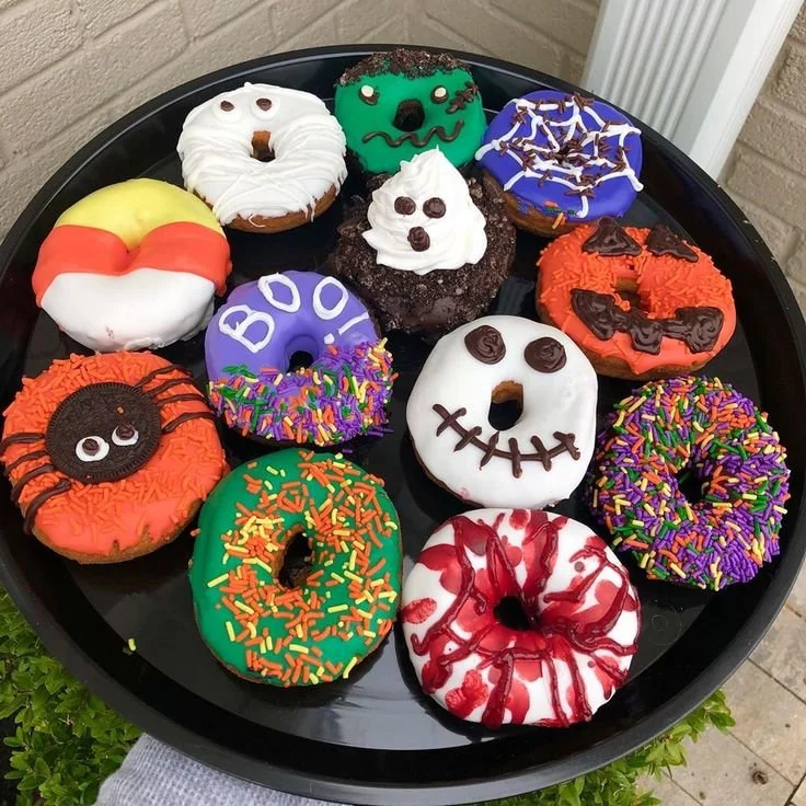 Assortment of Halloween themed decorated donuts for festive celebrations