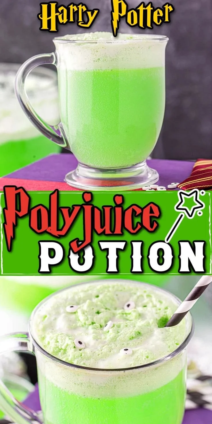 Harry Potter Polyjuice Potion Punch mocktail recipe in a magical setting