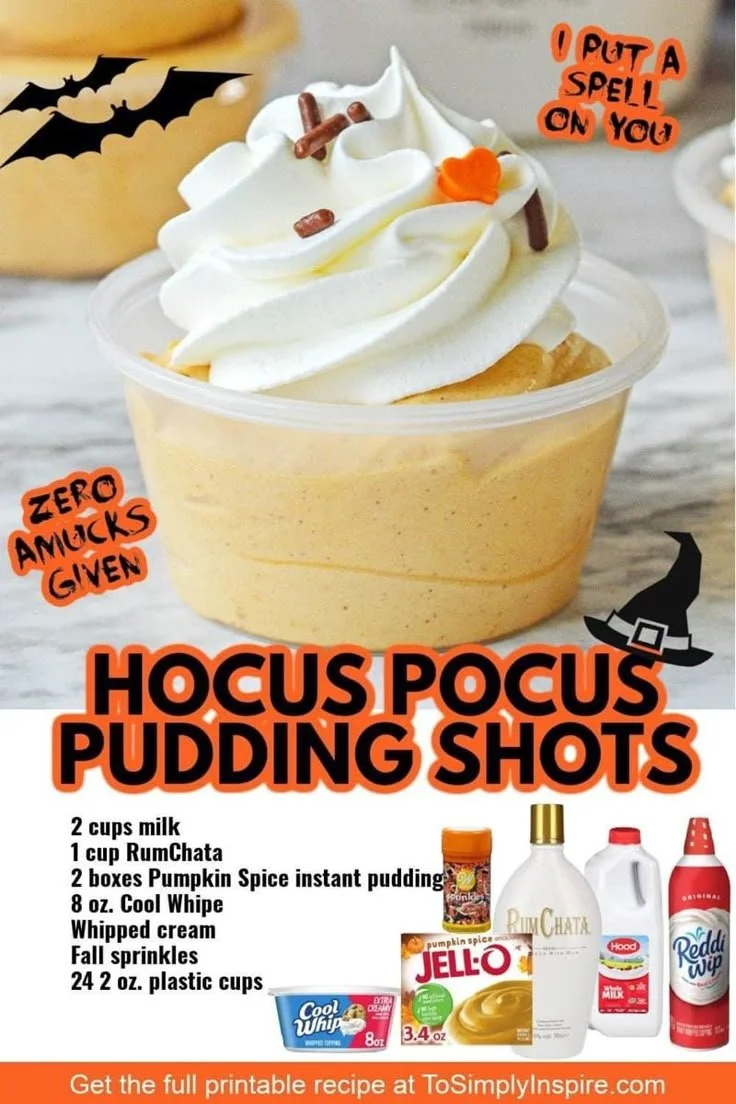Delicious pumpkin spice pudding shots served in small cups, perfect for fall parties.