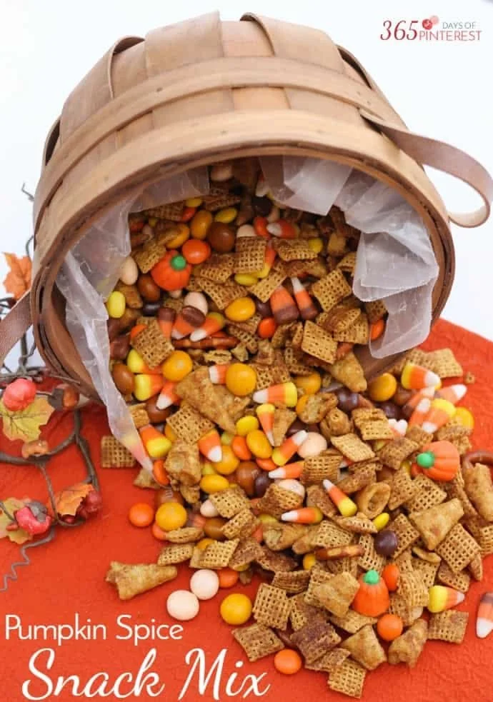 Delicious pumpkin spice snack mix with Chex, sweets, and fall flavors