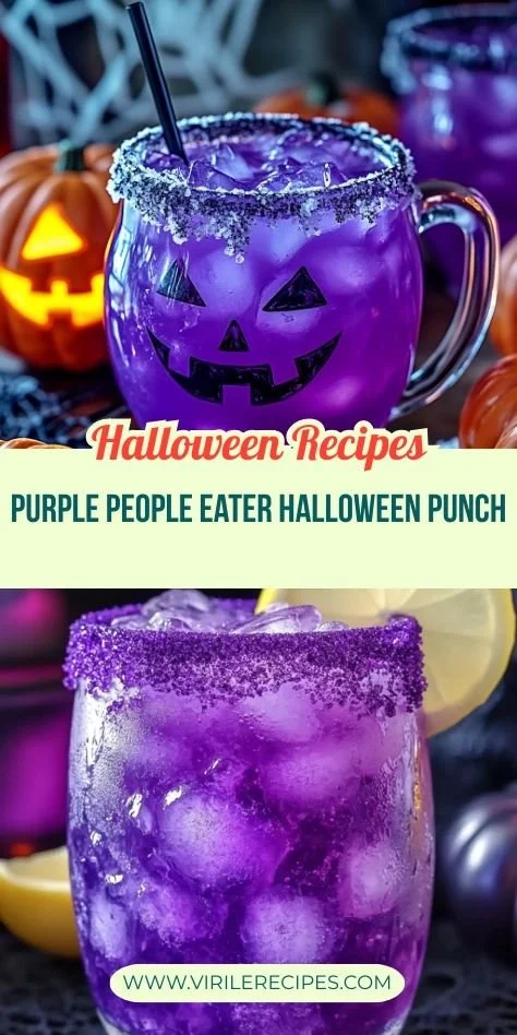Spooky and refreshing Purple Halloween Punch in a festive glass.