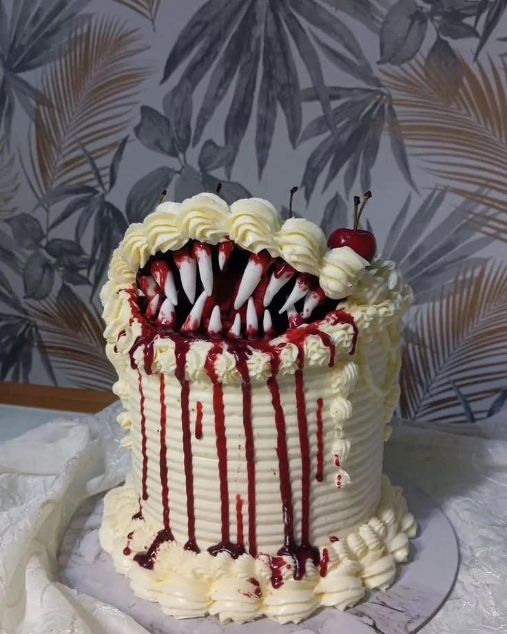 A variety of creatively decorated scary cakes for Halloween and birthdays.