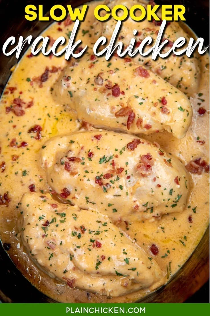 Slow Cooker Crack Chicken served on a plate with fresh herbs and toppings