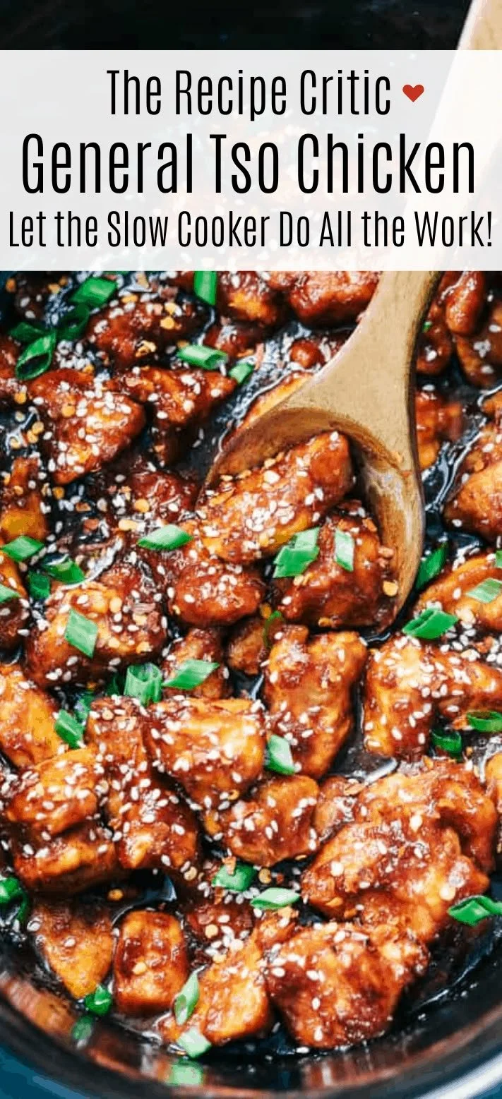 Slow Cooker General Tso's Chicken served with rice and vegetables