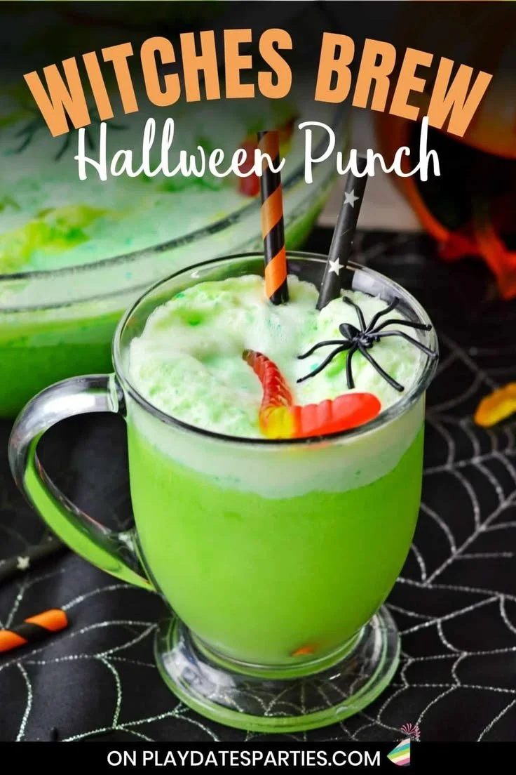 Colorful spooky witches brew punch for Halloween party kids