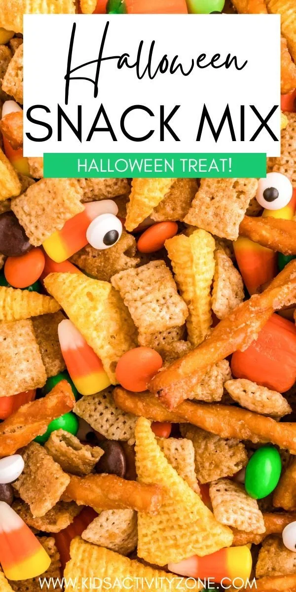 Colorful Halloween Snack Mix with candy corn and fall treats.
